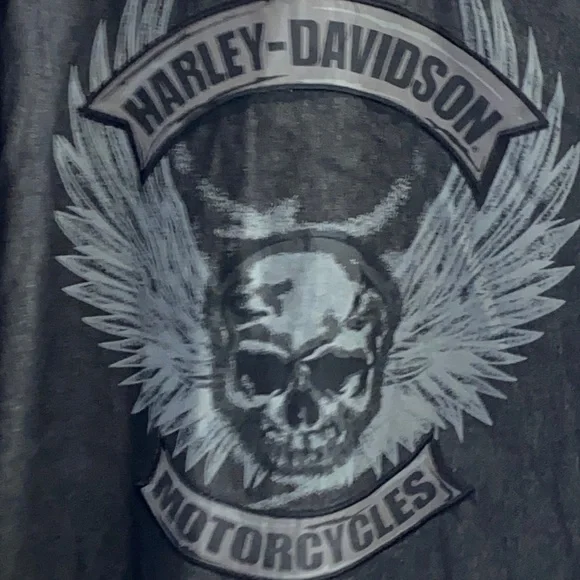 Harley-Davidson size M Charcoal Denim Snap front Shirt. HD skull design on back - Picture 10 of 12